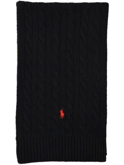 Polo Ralph Lauren Scarf Classic Wool Blend Accessories In Black