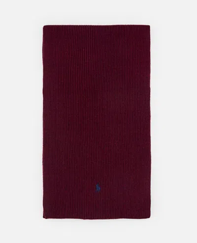 Polo Ralph Lauren Ribbed Logo-embroidered Wool Scarf In Burgundy