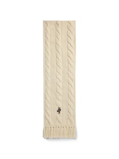 Polo Ralph Lauren Scarf Wool Blend "bear" In White