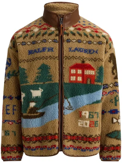 Polo Ralph Lauren Scenic Pile Fleece Jacket Sweatshirt By Polo Ralph L In Brown