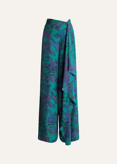 Polo Ralph Lauren Schmitt Paisley-print Drape Wide-leg Pants In Blue Multi