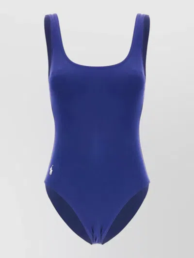 Polo Ralph Lauren Scoop Neckline Stretch Swimsuit Sleeveless Design In Blue