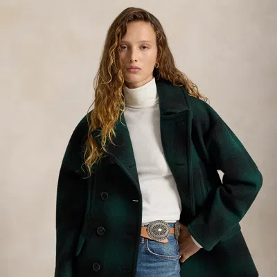 Polo Ralph Lauren Sculpted Plaid Wool-blend Peacoat In Green Plaid