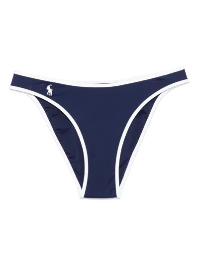 Polo Ralph Lauren Navy Blue High Waist Bikini Bottom With Logo In Nay