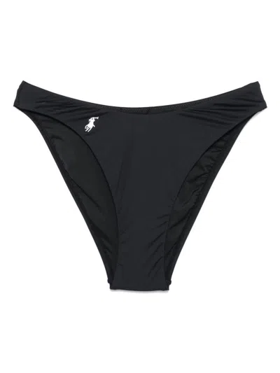 Polo Ralph Lauren Scoop Front High Leg Bikini Bottoms In Black