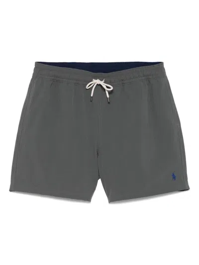 Polo Ralph Lauren Traveler Icon Logo Slim Fit Mid Swim Shorts In Grey