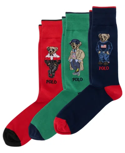 Polo Ralph Lauren Seasonal Bears Polo Bear Cotton-blend Ribbed-cuff 3-piece Sock Set In Multi