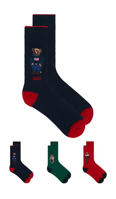 Polo Ralph Lauren Seasonal Bears Slack Socks 3-pack Giftbox In Blue
