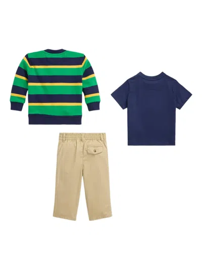 Polo Ralph Lauren Babies' Seasonal Fleece Cardigan (three-piece-set) In Green
