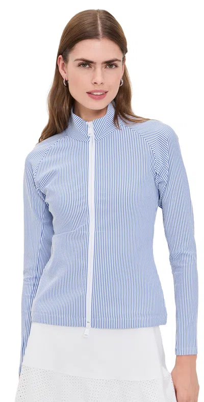 Polo Ralph Lauren Seersucker Mock Neck Zip Jacket Blue Mist/ceramic White