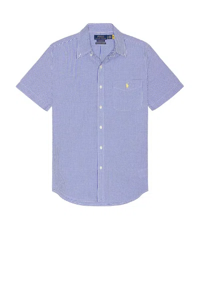 Polo Ralph Lauren Seersucker Pocket Sport Shirt In Blue & White