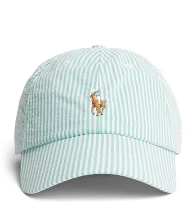 Polo Ralph Lauren Seersucker Stripe Polo Pony Cap In Green