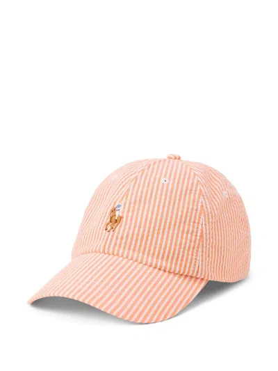 Polo Ralph Lauren Seersucker Striped Ball Cap In Pink