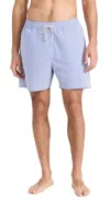 Polo Ralph Lauren Traveler Straight-leg Mid-length Striped Cotton-blend Seersucker Swim Shorts In Blue