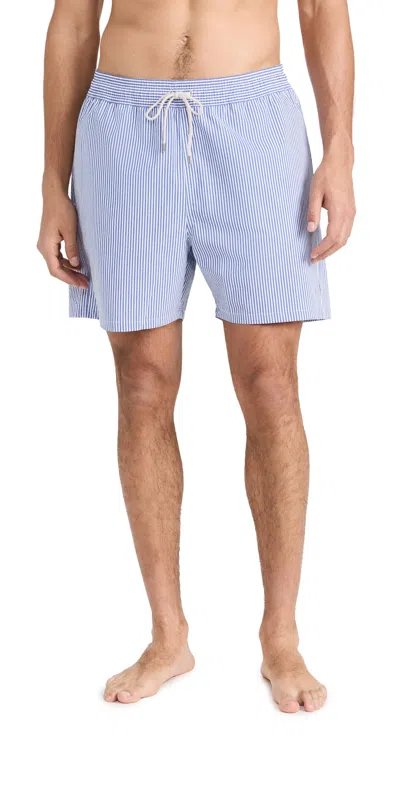 Polo Ralph Lauren Traveller Logo-embroidered Seersucker Swim Shorts In Blue