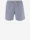Polo Ralph Lauren Traveler Straight-leg Mid-length Striped Cotton-blend Seersucker Swim Shorts In Red