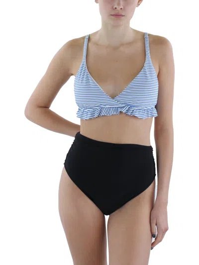 Polo Ralph Lauren Seersucker Womens Ruffled Trim Removable Padding Bikini Swim Top In Multi