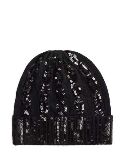 Polo Ralph Lauren Sequin-embellished Beanie Hat In Black