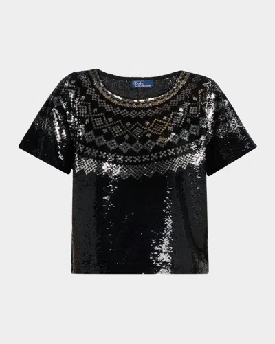 Polo Ralph Lauren Sequin Jersey Knit Shirt In Multi
