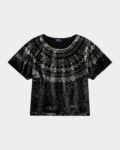 Polo Ralph Lauren Sequin Jersey Knit Short-sleeve T-shirt In Black