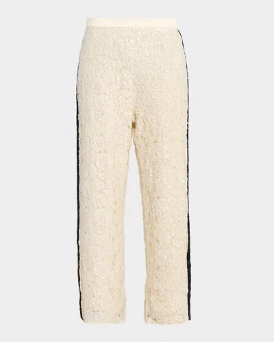 Polo Ralph Lauren Sequin Lace Straight-leg Pants In Neutral