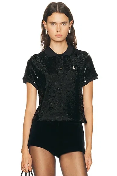 Polo Ralph Lauren Sequin Polo Top In Black