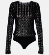 Polo Ralph Lauren Sequined Mesh And Jersey Bodysuit In Black