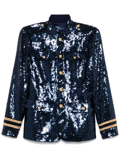 Polo Ralph Lauren Sequined Stand-collar Blazer In Blue