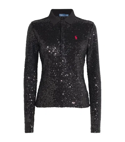 Polo Ralph Lauren Sequinned Julie Polo Shirt In Black