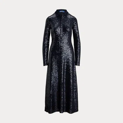 Polo Ralph Lauren Sequinned Long-sleeve Polo Dress In Blue