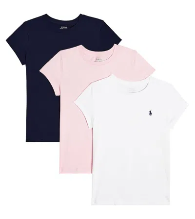 Polo Ralph Lauren Kids' Set Of 3 Crewneck Cotton T-shirts In Pink