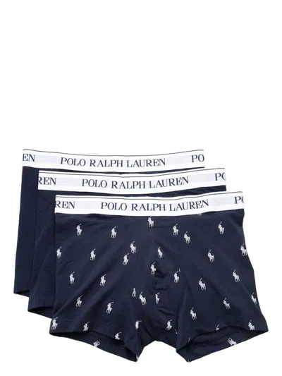 Polo Ralph Lauren Set Of 3 Navy Blue Cotton Boxer Shorts With Logo