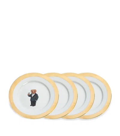 Polo Ralph Lauren Set Of 4 Thompson Polo Bear Dessert Plates In White