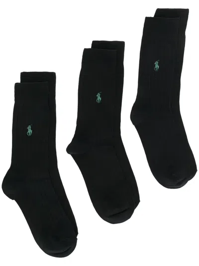 Polo Ralph Lauren Set Of Three Ankle Socks In Black
