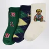 Polo Ralph Lauren Set Of Three Polo Bear Socks In Multi