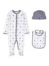 Polo Ralph Lauren Set Of White Jumpsuits With Beanie And Bib With All-over Polo Bear Print In Cotton Baby In White