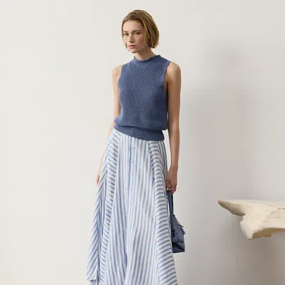 Polo Ralph Lauren Shamus Striped Linen Maxiskirt In Cream/cornflower