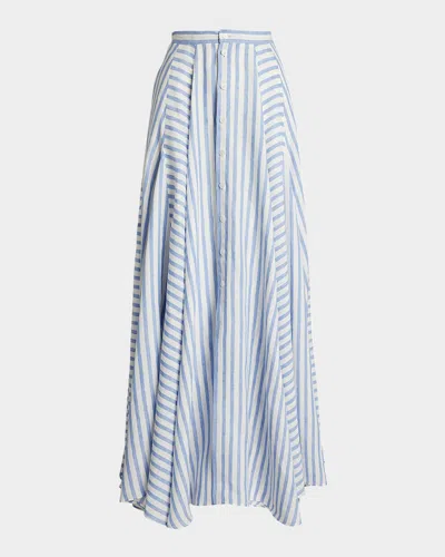 POLO RALPH LAUREN SHAMUS UMBRELLA STRIPED LINEN MAXI SKIRT