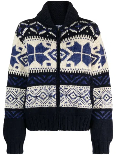 Polo Ralph Lauren Shawl-collar Fair Isle Intarsia-knit Cardigan In Blue
