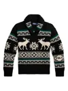 Polo Ralph Lauren Mens Black Combo Printed Shawl-collar Wool-blend Jumper In Black