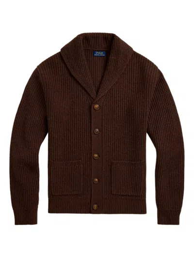Polo Ralph Lauren Shawl-collar Ribbed Cardigan In Brown
