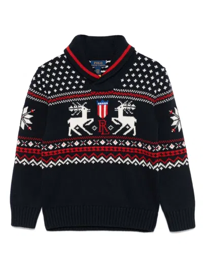Polo Ralph Lauren Kids' Shawl-collar Sweater In Blue