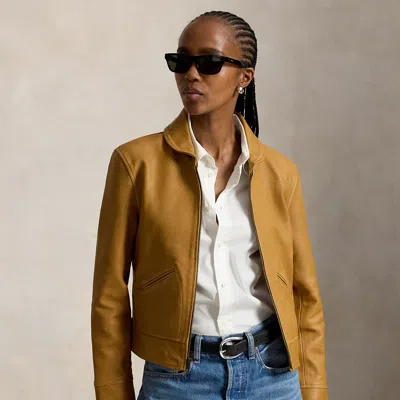 Polo Ralph Lauren Shawl-collar Leather Jacket In Light Tan In Brown