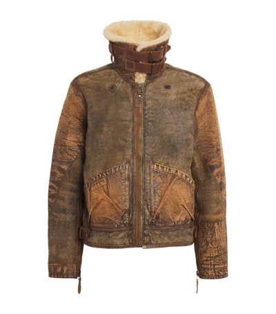 Polo Ralph Lauren Shearling Bomber Jacket In Brown