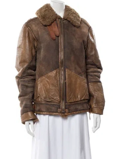 Pre-owned Polo Ralph Lauren Shearling Bomber Jacket In Brown