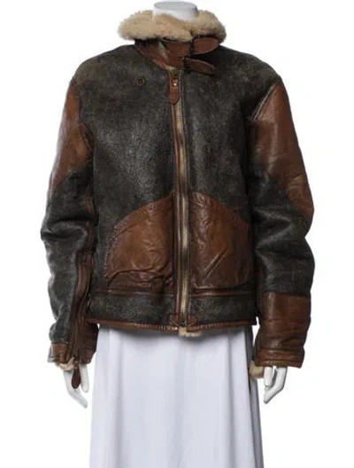 Pre-owned Polo Ralph Lauren Shearling Bomber Jacket In Brown