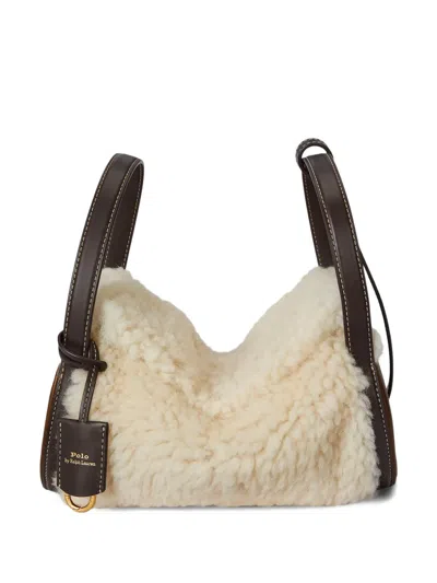Polo Ralph Lauren Shearling Leather Duffle Bag In Neutral