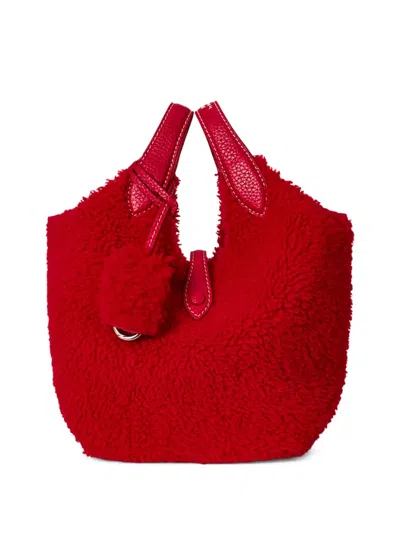 Polo Ralph Lauren Shearling Leather-trimmed Tote Bag In Red