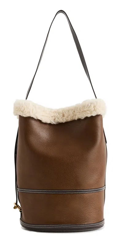 Polo Ralph Lauren Shearling Sling Bucket Bag Luggage/cream