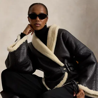 Polo Ralph Lauren Shearling Wrap Jacket In Black/cream In Multi